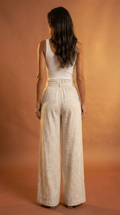 AIUNI - Pantalón de lino cómodo y fresco para el verano.