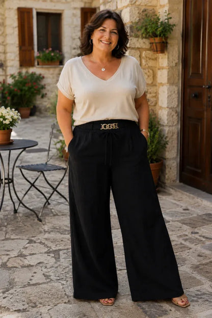 AIUNI - Pantalón de lino cómodo y fresco para el verano.
